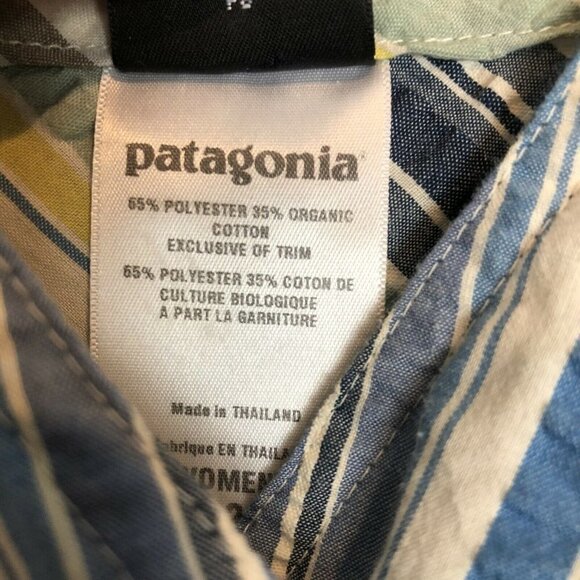 Patagonia Netty Dress Blue Stripe V Neck Northern Light Pattern Tie Back Size 2 - Picture 5 of 7